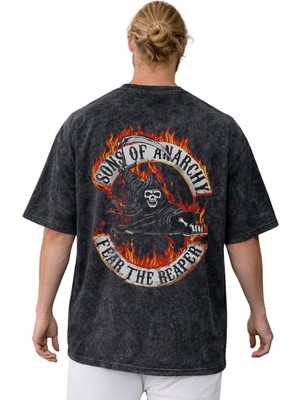 Sevbano Sons Of Anarchy Rock Metal Müzik Grubu Baskılı Unisex Oversize Vintage Yıkamalı Tişört