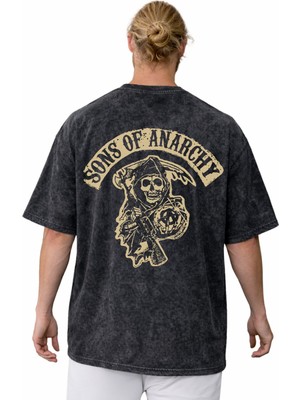 Sevbano Sons Of Anarchy Rock Metal Müzik Grubu Baskılı Unisex Oversize Vintage Yıkamalı Tişört