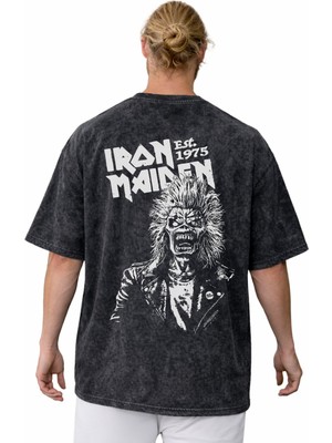 Sevbano Iron Maiden Rock Metal Müzik Grubu Baskılı Unisex Oversize Vintage Yıkamalı Tişört