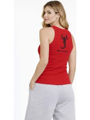 Freedom Storee Fitilli Atlet Sıfır Yaka Slim Fit Arka Baskılı Spor Atlet - Kırmızı