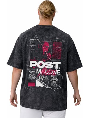 Sevbano Post Malone Rapper Şarkıcı Baskılı Unisex Oversize Vintage Yıkamalı Tişört