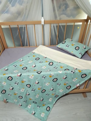 Özgürce Yumuşak Bebek Uyku Seti 4'lü, 90X120, Yeşil Gri, Battaniye, Çarşaf ve Yastık