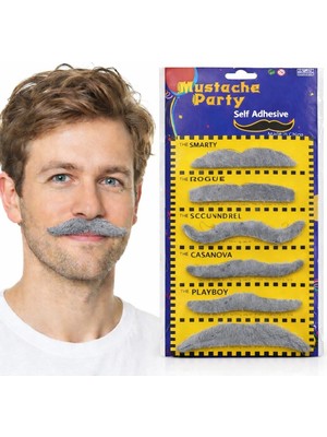 SHC4200 6’lı Yapışkanlı Gri Parti Bıyık Seti – Farklı Modeller