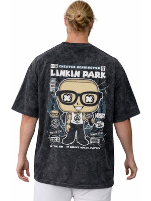 Sevbano Tasarım Linkin Park Rock Metal Müzik Grubu Baskılı Unisex Oversize Vintage Yıkamalı Tişört
