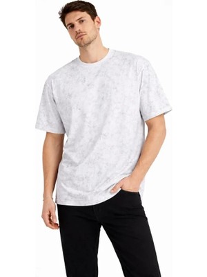 Freedom Storee Erkek Asit Yıkama Bisiklet Yaka Kısa Kollu Oversize T-Shirt Tişört - Beyaz