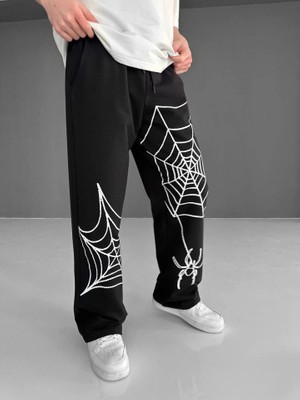 Freedom Storee Iki Iplik Kumaş Örümcek Baskılı Esofman - Siyah