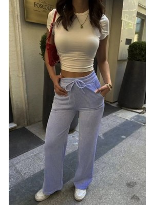 Freedom Storee Su Yolu Çizgili Cepli Pantolon - Açık Mavi