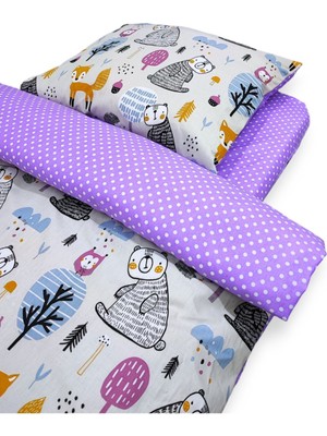 Özgürce Lila Pamuklu Bebek/çocuk Park Beşik Yastık ve Yorgan Takımı