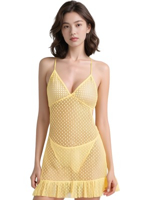 MTM My The Mall Sarı Tül Mini Fantezi Kadın Gecelik Zarif