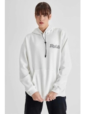 Freedom Storee Kapüşonlu Sırt Baskılı Üç Iplik Oversize Sweatshirt - Beyaz