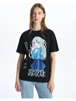 Lc Waikiki Yeni Sezon Bisiklet Yaka Anime Baskılı Kadın Tişört