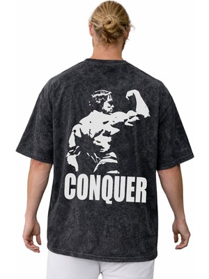 Sevbano Arnold Gym Fitness Bodybuilding Sporcu Baskılı Unisex Oversize Vintage Yıkamalı Tişört
