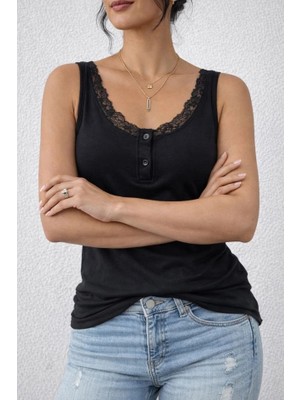 Freedom Storee Kadın Omuz Askılı Dantel Güpür Detay Bluz