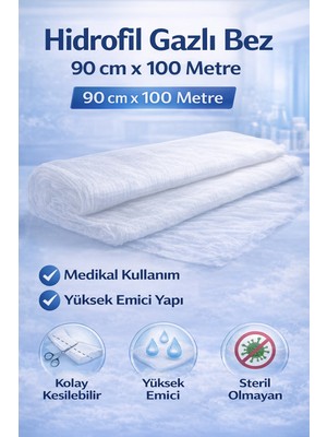 Bezos Hidrofil Gazlı Bez 90 cm x 100 Metre Medikal Emici Steril Olmayan Gazlı Bez Rulo