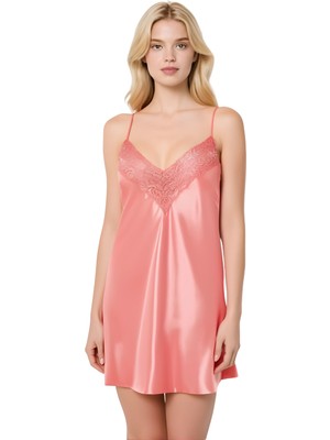 MTM My The Mall Mercan Saten Mini Gecelik Zarif Kadın Gece Elbisesi