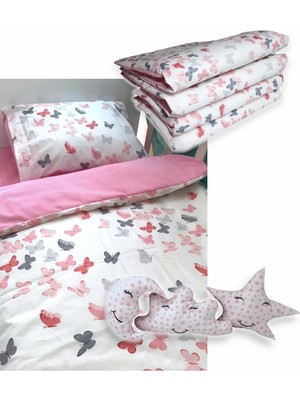 Özgürce Yumuşak Pamuklu Bebek Uyku Seti, Pembe Kelebekli, 10 Parça