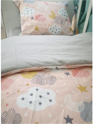 Özgürce Pamuklu Çocuk Beşik Yastık Çarşaf Yorgan Seti, Somon Desen, 70X160