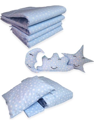 Özgürce Yumuşak Pamuklu 80X130 Mavi Yıldızlı Uyku Seti, 10 Parça
