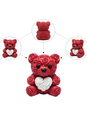 Verto 3D Gül Tasarımlı Kalp Ayıcık 10CM Şık Dekoratif Biblo