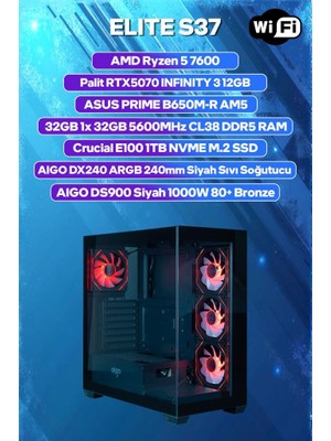 Game Garaj Elite S37 Amd Ryzen 5 7600 32GB Ram 1tb SSD RTX5070 240MM Sıvı Soğt Freedos Oyuncu Oem Paket