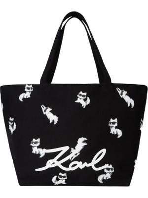 Karl Lagerfeld %60 Geri Dönüştürülmüş Pamuk, %40 Pamuk Siyah Kadın Omuz Çantası B1W50053999