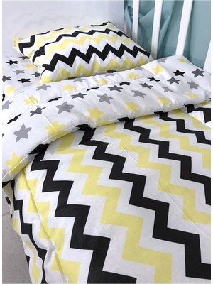 Özgürce Pamuklu Çocuk Yastık Çarşaf Yorgan Seti, Sarı Siyah, 100X200, Montessori