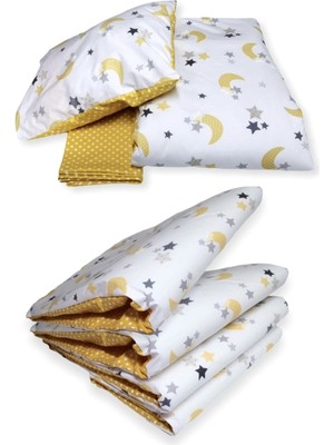 Özgürce Yumuşak Pamuk Bebek Beşik Uyku Seti, Sarı Ay Yıldızlı, 80X130 cm