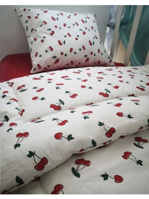 Özgürce %100 Pamuk Çocuk Beşik Yastık ve Yorgan Seti, Kiraz Desenli, Rahat ve Yumuşak