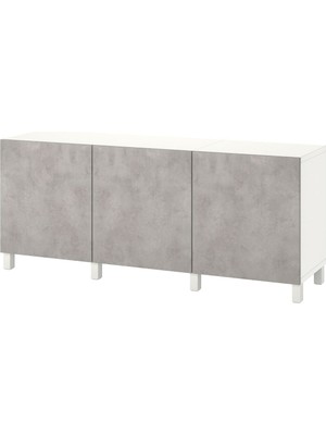 Dolap Kombinasyonu, Beyaz-Açık Gri Taş Görünümlü, 180X42X74 Cm, Kallvıken