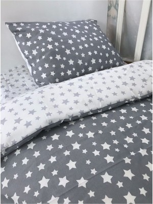 Özgürce Pamuklu Bebek/çocuk Yatak Seti, Yıldızlı Gri-Beyaz Yorgan ve Yastık Kılıfı