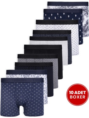 Tudors Erkek 10'lu Likralı Pamuklu Esnek Kumaş Premium Seri Boxer