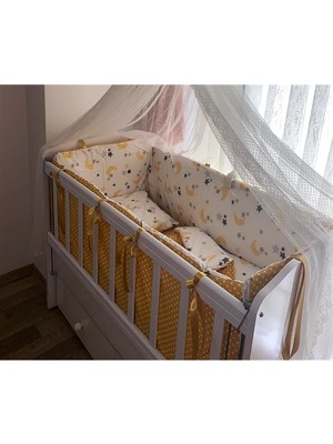 Özgürce Sarı Ay Yıldızlı Pamuk Bebek Beşik Uyku Seti 70X130, Konforlu ve Şık