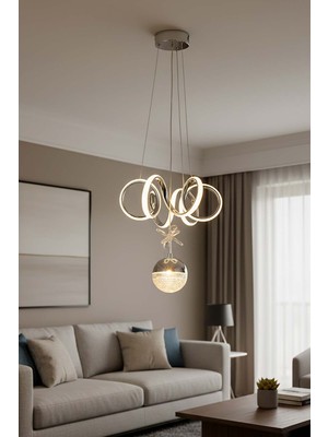 TERRA lighting Modern Lizbon Tek Toplu Power LED Avize, Mutfak Salon Hol Sarkıt LED Avize, 3 Renk Yanabilen Power LED Avize, Lüks LED Avize