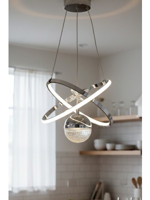 TERRA lighting Kıraç Tek Top LED Avize, Şık Sarkıt LED Avize, 3 Renk Ayarlanabilir LED Avize, Modern Lüks Salon Avize