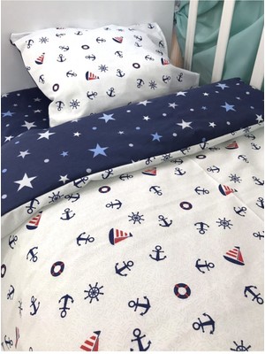 Özgürce Denizci Desenli Pamuklu Bebek/çocuk Yatak Örtüsü ve Yastık Kılıfı