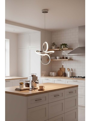 TERRA lighting Minimal Yonca Power LED Avize, 3 Renk Yanabilen Lüks LED Avize, Mutfak Salon Hol Oda Sarkıt LED Avize, Modern LED Avize