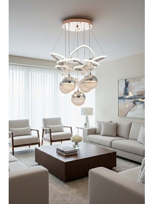 TERRA lighting Hale 5 Toplu LED Avize, Sarkıt LED Avize, 3 Renk Yanabilen LED Avize, Modern Salon Oda LED Avize