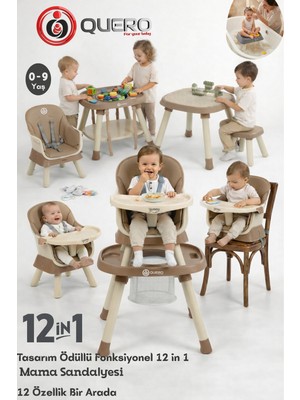 Quero Yummy 12IN1 Mama Sandalyesi 12 Özellik Portatif Çalışma, Oyun Masalı Çok Fonksiyonlu Mama Sandalyesi