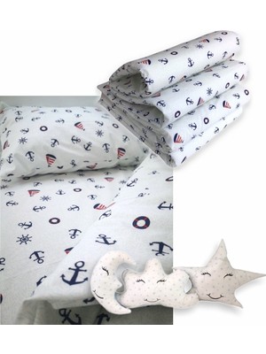 Özgürce Pamuklu 70X130 Denizci Çıpalı Mobilya Beşik Uyku Seti 10 Parça