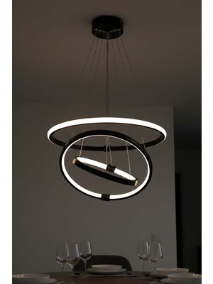 TERRA lighting Minimal Halka Üç Şerit Sarkıt LED Avize, 3 Renk Yanabilen LED Avize, Modern Salon Oturma Odası LED Avize
