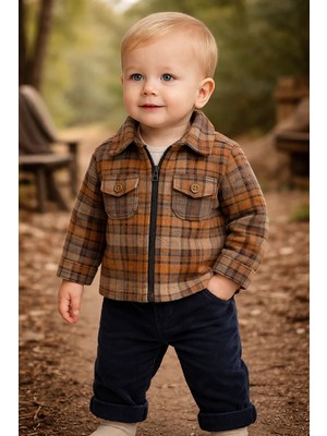 Almira Anne Bebek Kadife Erkek Bebek 3'LU00FC Ekoseli FERMUARLU0131 TAKU0131M