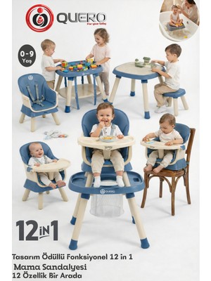 Quero Yummy 12IN1 Mama Sandalyesi 12 Özellik Portatif Çalışma, Oyun Masalı Çok Fonksiyonlu Mama Sandalyesi