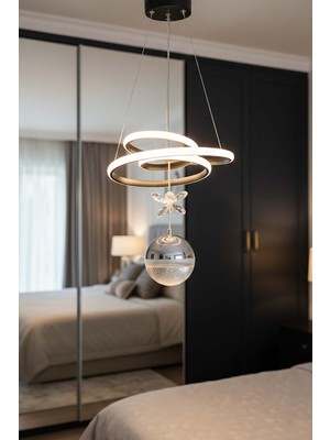 TERRA lighting Modern Paok Tek Toplu Power LED Avize, Mutfak Salon Hol Sarkıt LED Avize, 3 Renk Yanabilen Power LED Avize, Lüks LED Avize