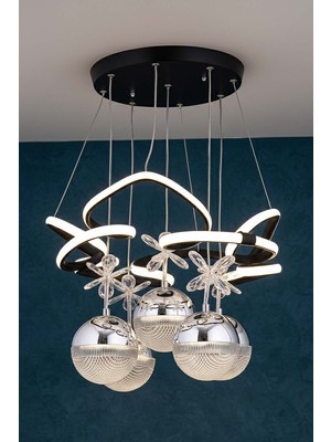 TERRA lighting Hale 5 Toplu LED Avize, Sarkıt LED Avize, 3 Renk Yanabilen LED Avize, Modern Salon Oda LED Avize