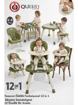 Quero Yummy 12IN1 Mama Sandalyesi 12 Özellik Portatif Çalışma, Oyun Masalı Çok Fonksiyonlu Mama Sandalyesi