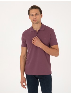 Pierre Cardin Erkek Mor Slim Fit Basic Tişört 50325323-VR038