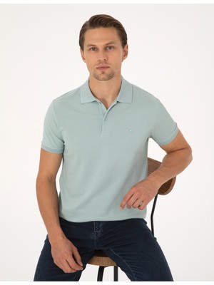 Pierre Cardin Erkek Koyu Mint Slim Fit %100 Pamuk Kıvrılmaz Düğmeli Polo Yaka Basic Tişört 50325323-VR152