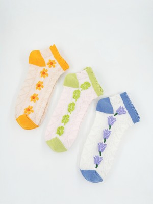 Stocalze Kadın Yazlık Pamuklu Kabartma Çiçek Desenli Patik Çorap Nefes Alan 6'lı Kutulu Set 35-40