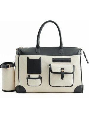 Krem Çok Fonksiyonlu Kanvas Kol Çantası