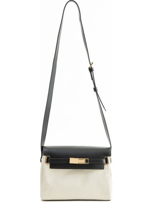 Krem Kanvas Deri Çapraz Çanta